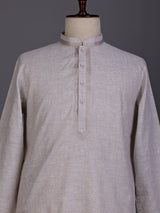 Beige tone-on-tone thread kurta suit with pants for mens