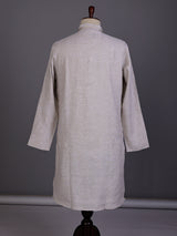 Beige tone-on-tone thread kurta suit with pants for mens