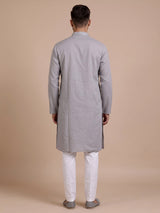 Grey tone-on-tone thread kurta suit with pants for mens