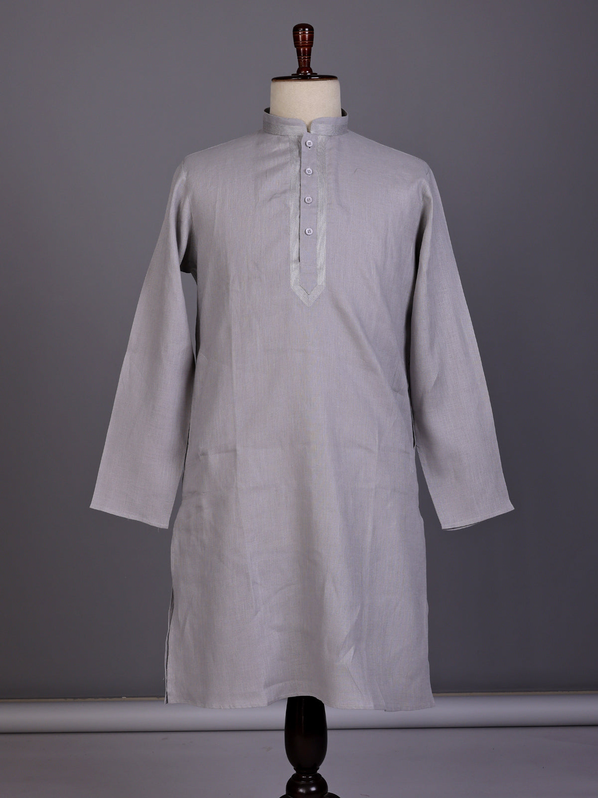 Grey tone-on-tone thread kurta suit with pants for mens