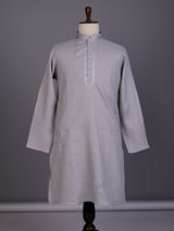 Grey tone-on-tone thread kurta suit with pants for mens