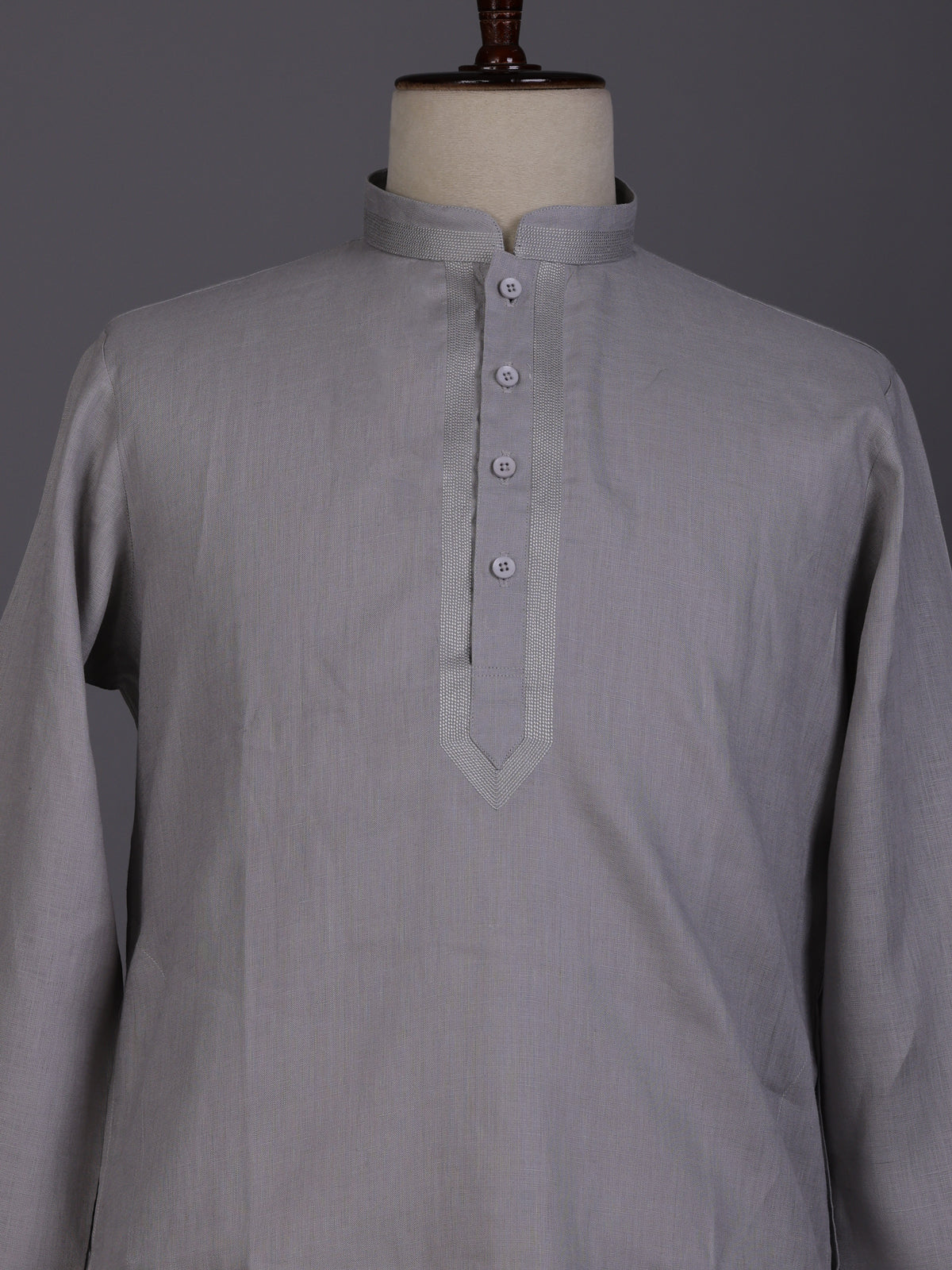 Grey tone-on-tone thread kurta suit with pants for mens
