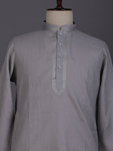 Grey tone-on-tone thread kurta suit with pants for mens