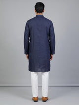 Blue tone-on-tone thread kurta suit with pants for mens