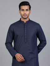 Blue tone-on-tone thread kurta suit with pants for mens