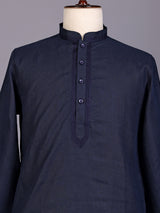Blue tone-on-tone thread kurta suit with pants for mens