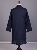 Blue tone-on-tone thread kurta suit with pants for mens