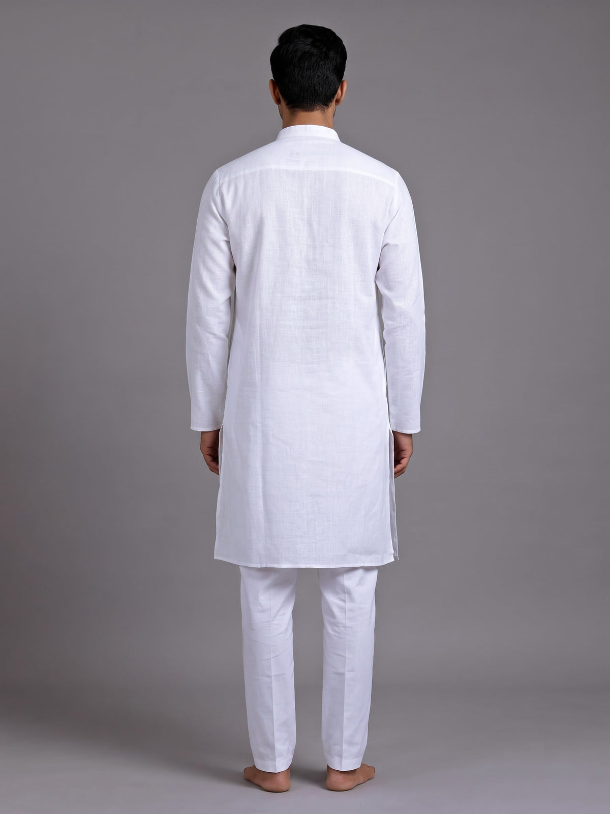 White tone-on-tone thread kurta suit with pants for mens