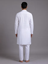 White tone-on-tone thread kurta suit with pants for mens