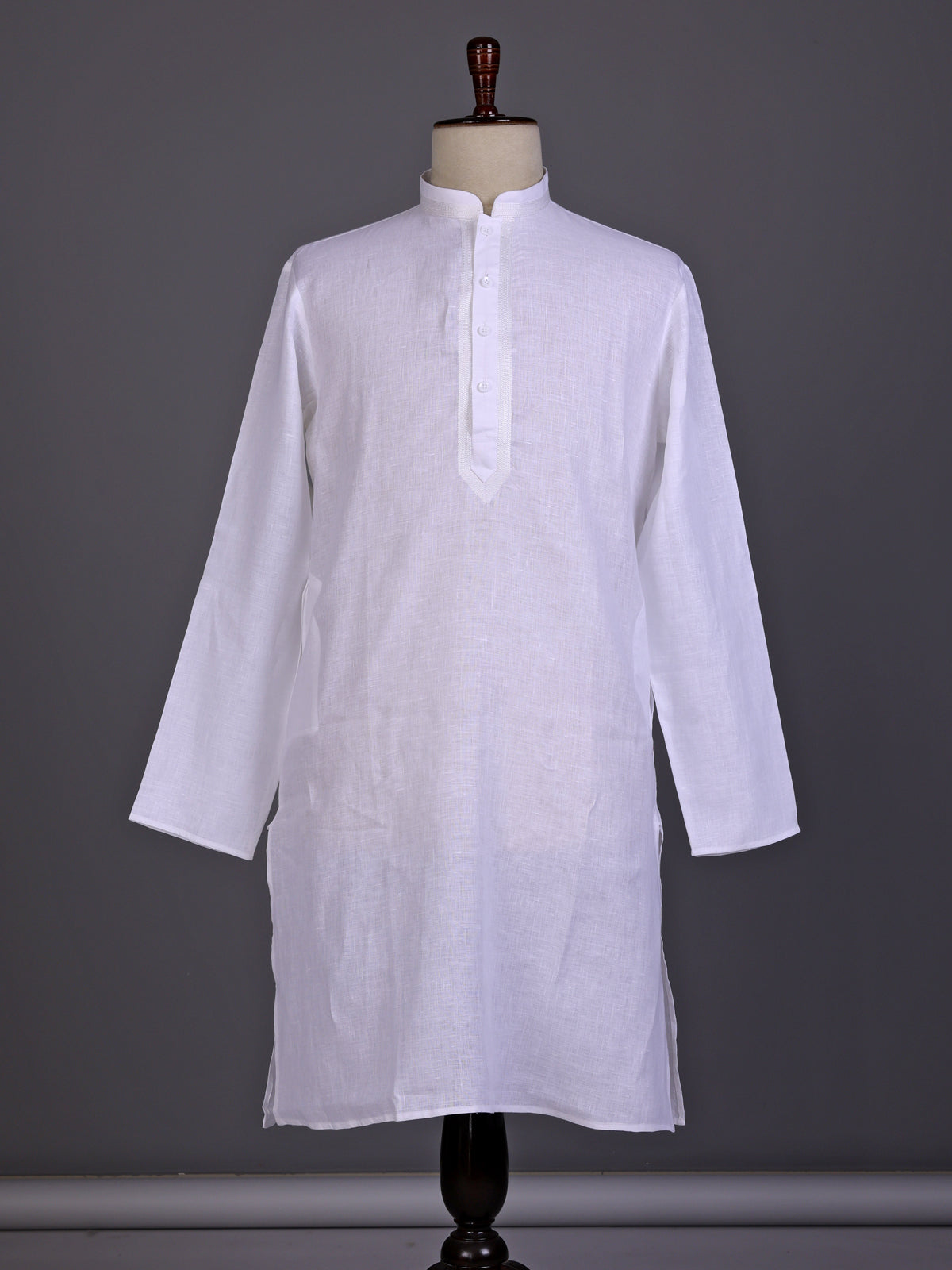 White tone-on-tone thread kurta suit with pants for mens
