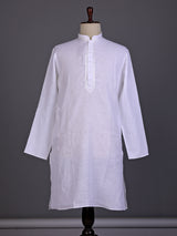 White tone-on-tone thread kurta suit with pants for mens