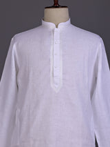 White tone-on-tone thread kurta suit with pants for mens