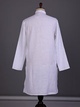 White tone-on-tone thread kurta suit with pants for mens