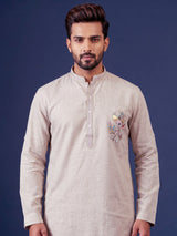 Grey multicolor floral zardosi kurta suit with pants for mens