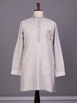 Grey multicolor floral zardosi kurta suit with pants for mens