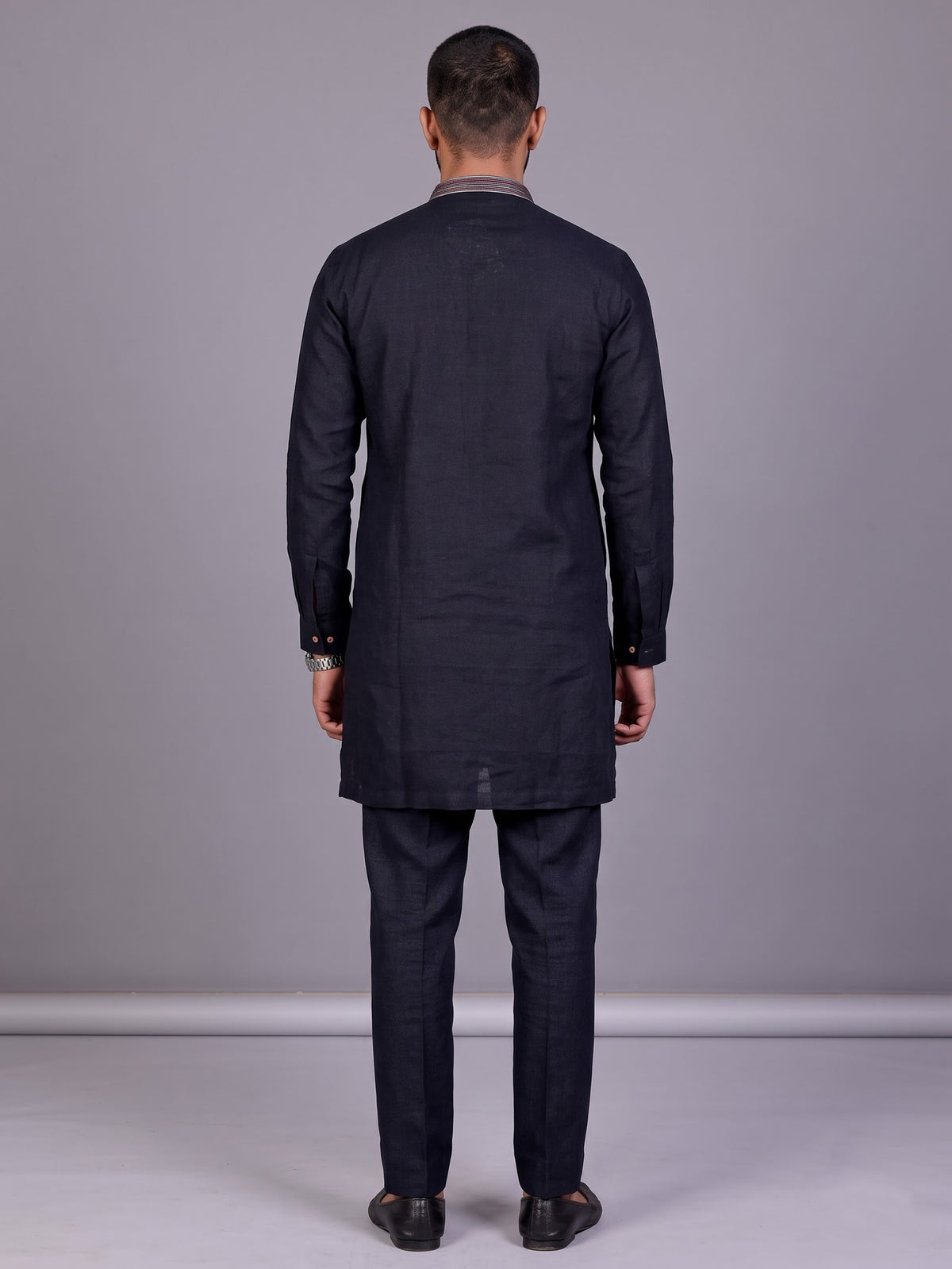 Dark navy floral zardosi kurta suit with pants for mens