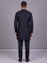 Dark navy floral zardosi kurta suit with pants for mens
