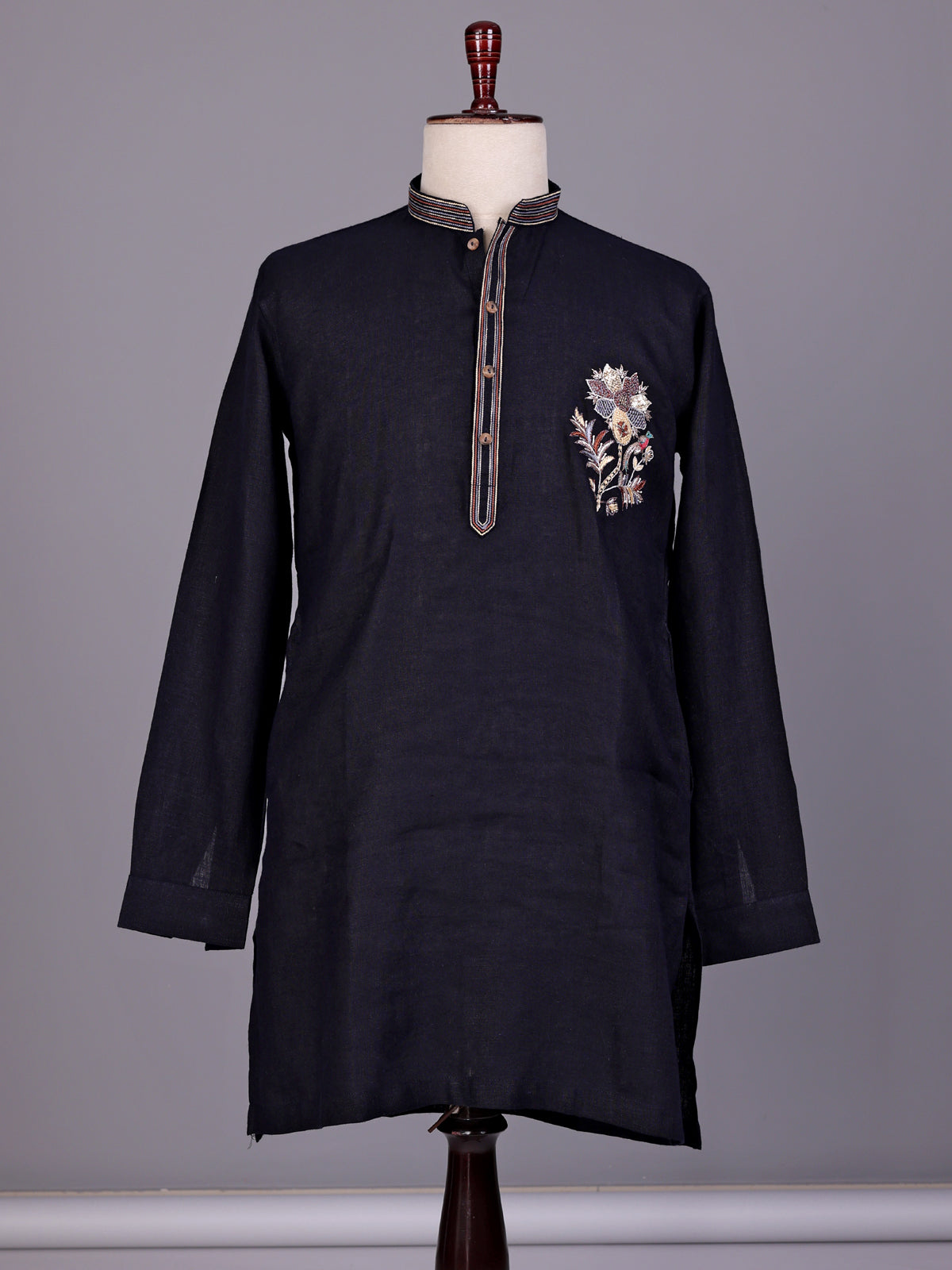Dark navy floral zardosi kurta suit with pants for mens