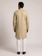Beige tone-on-tone thread kurta suit with for men