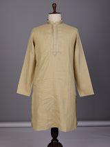 Beige tone-on-tone thread kurta suit with for men
