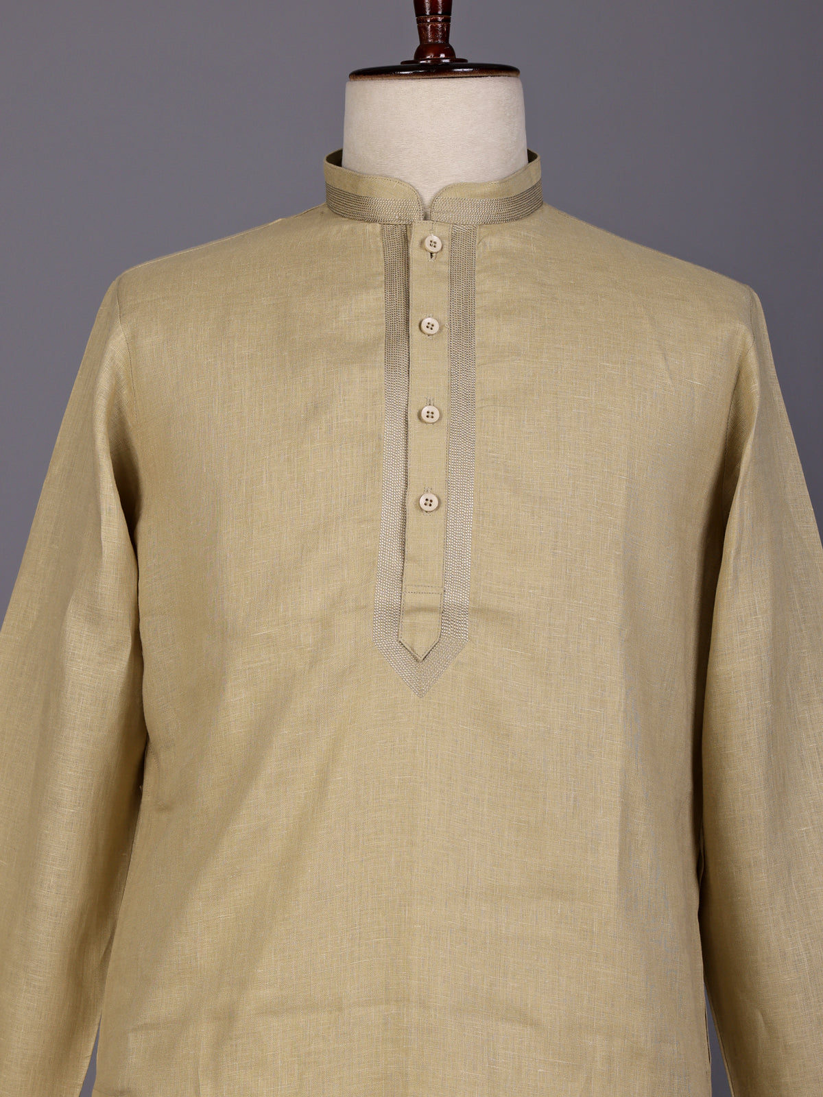 Beige tone-on-tone thread kurta suit with for men