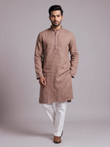Light brown tone-on-tone thread kurta suit with pants