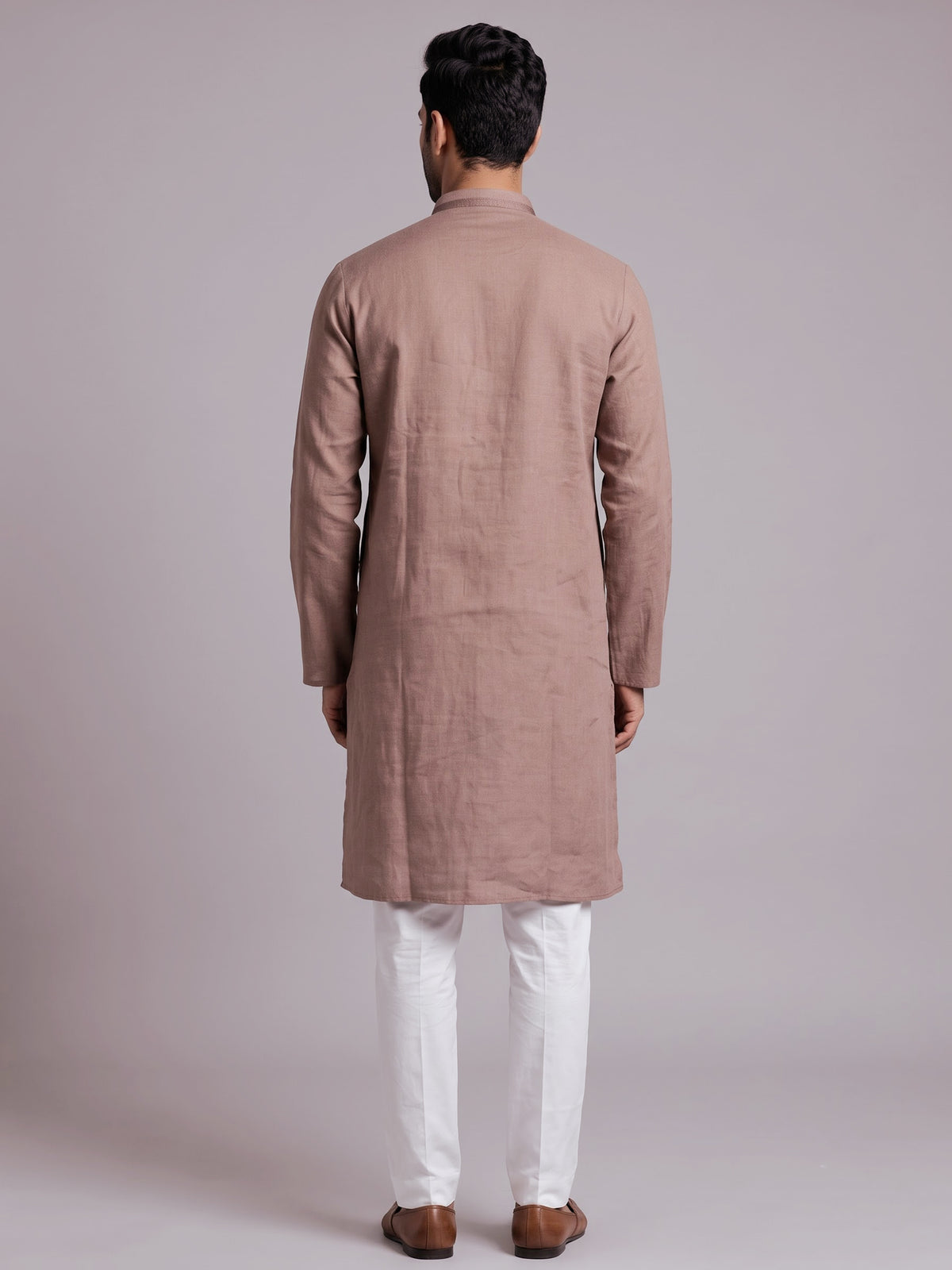 Light brown tone-on-tone thread kurta suit with pants