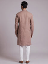 Light brown tone-on-tone thread kurta suit with pants