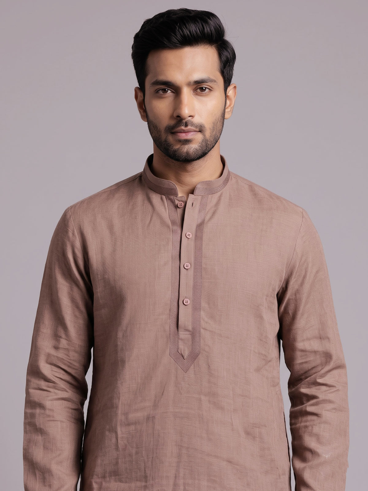 Light brown tone-on-tone thread kurta suit with pants