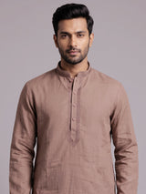 Light brown tone-on-tone thread kurta suit with pants