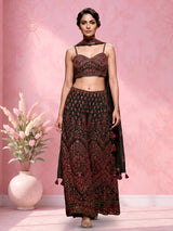 Dark mehendi green georgette palazzo suit with heavy festive embellishments