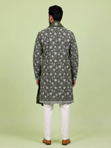 Mehendi green embroidered aabla kurta suit with dupatta