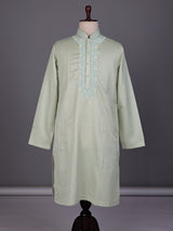 Mint green embroidered linen silk kurta suit for mens