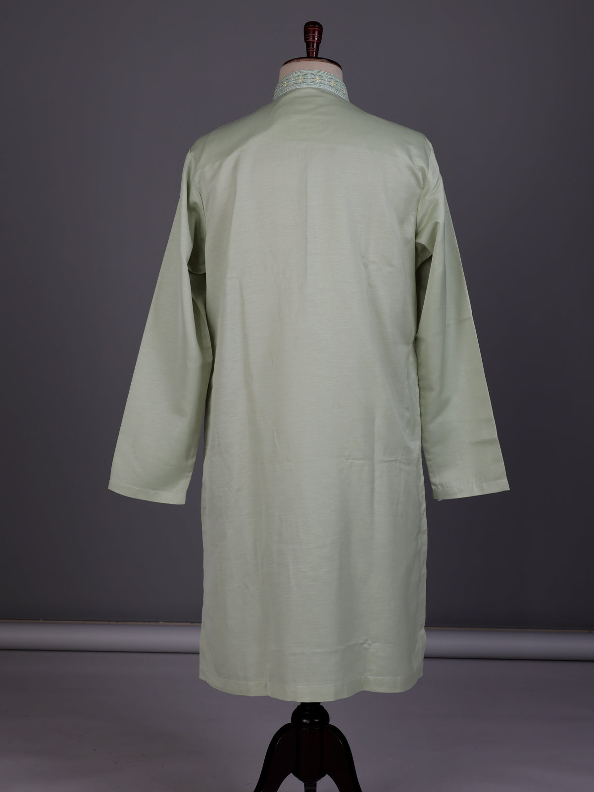 Mint green embroidered linen silk kurta suit for mens