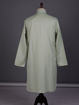 Mint green embroidered linen silk kurta suit for mens