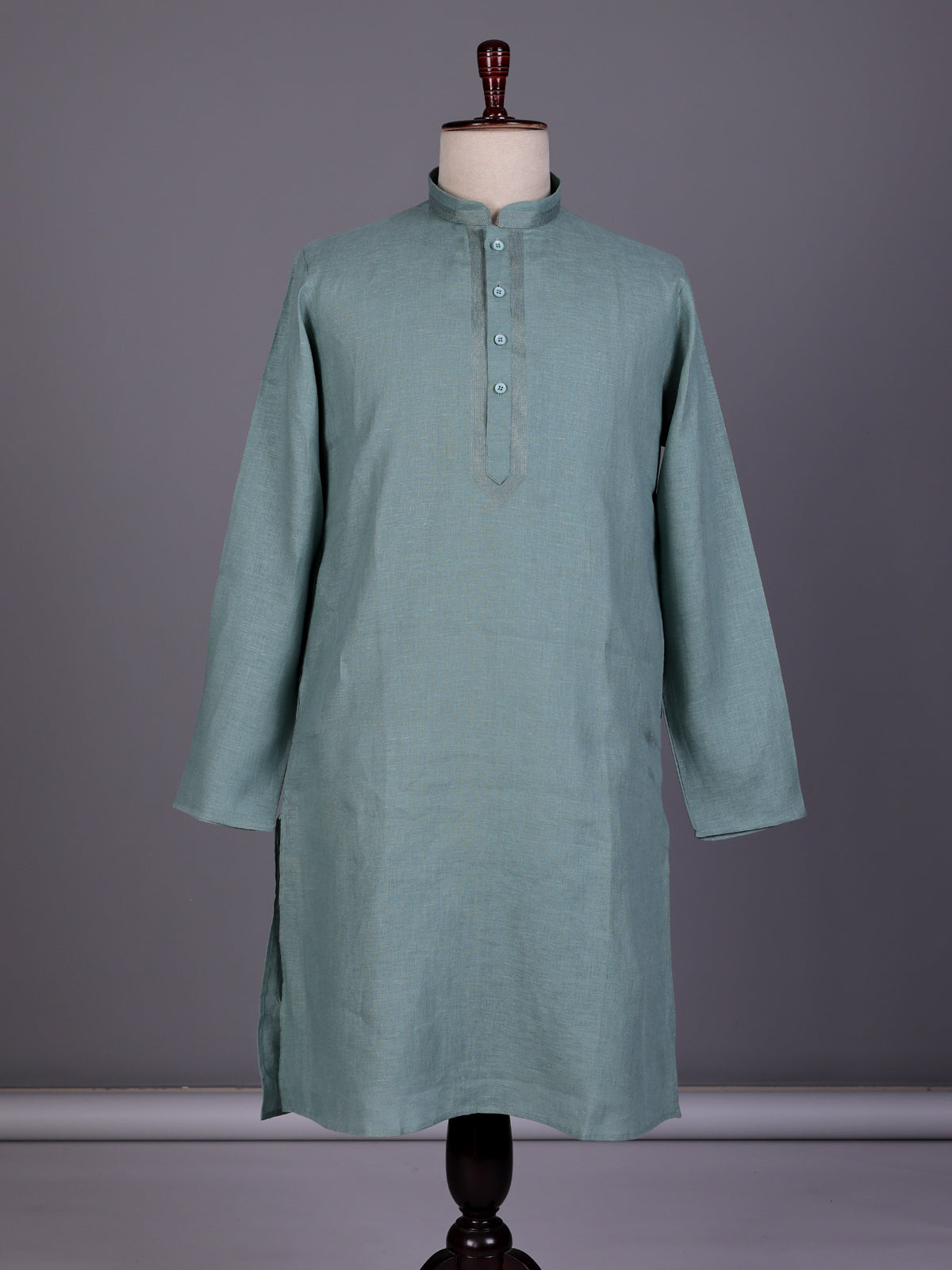 Green tone-on-tone thread kurta suit with pants for mens