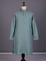 Green tone-on-tone thread kurta suit with pants for mens