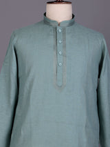Green tone-on-tone thread kurta suit with pants for mens