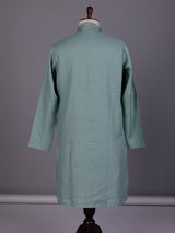 Green tone-on-tone thread kurta suit with pants for mens