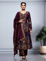 Multicolor silk anarkali palazzo suit with zardosi and stone embellishments