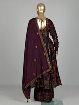 Multicolor silk anarkali palazzo suit with zardosi and stone embellishments