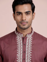 Onion pink thread work kurta suit with pants for mens