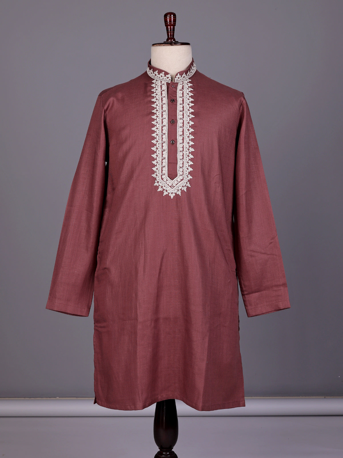 Onion pink thread work kurta suit with pants for mens