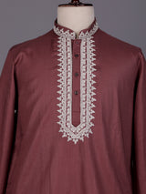 Onion pink thread work kurta suit with pants for mens