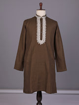 Brown thread detailed cotton silk kurta suit for mens