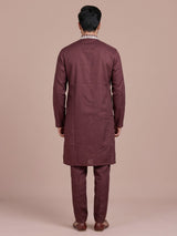 Wine thread detailed cotton silk kurta suit for mens