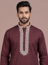 Wine thread detailed cotton silk kurta suit for mens