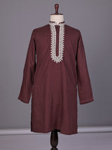 Wine thread detailed cotton silk kurta suit for mens