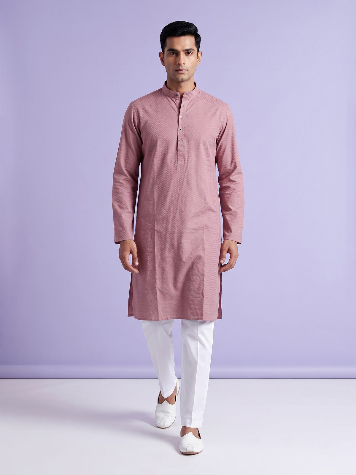 Dusty pink cotton silk blend kurta suit with thread texture