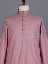 Dusty pink cotton silk blend kurta suit with thread texture
